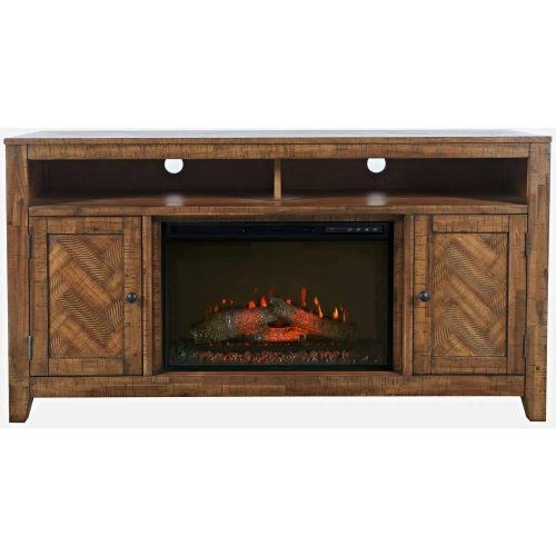 Fairview 60" TV Stand with Electric Fireplace in Chevron Wood